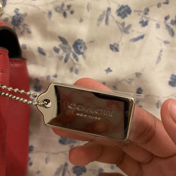 RARE Red Leather Coach Diamond Quilted Silver Studded Crossbody Handbag Purse - Picture 3 of 7